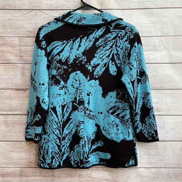 CHICOS SILK BLEND SWEATER IN TEAL PRINT - Picture 4 of 5